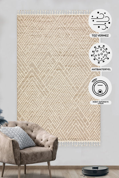 Scandinavian Knitted Loop Modern Soft Textured Antiallergic Beige Living Room Kitchen Hallway Carpet