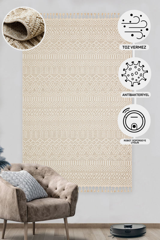 Scandinavian Knitted Loop Modern Soft Textured Antiallergic Beige Living Room Kitchen Hallway Carpet