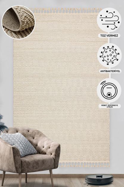 Scandinavian Knitted Loop Modern Soft Textured Antiallergic Beige Living Room Kitchen Hallway Carpet