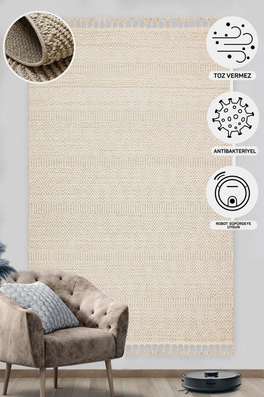 Scandinavian Knitted Loop Modern Soft Textured Antiallergic Beige Living Room Kitchen Hallway Carpet