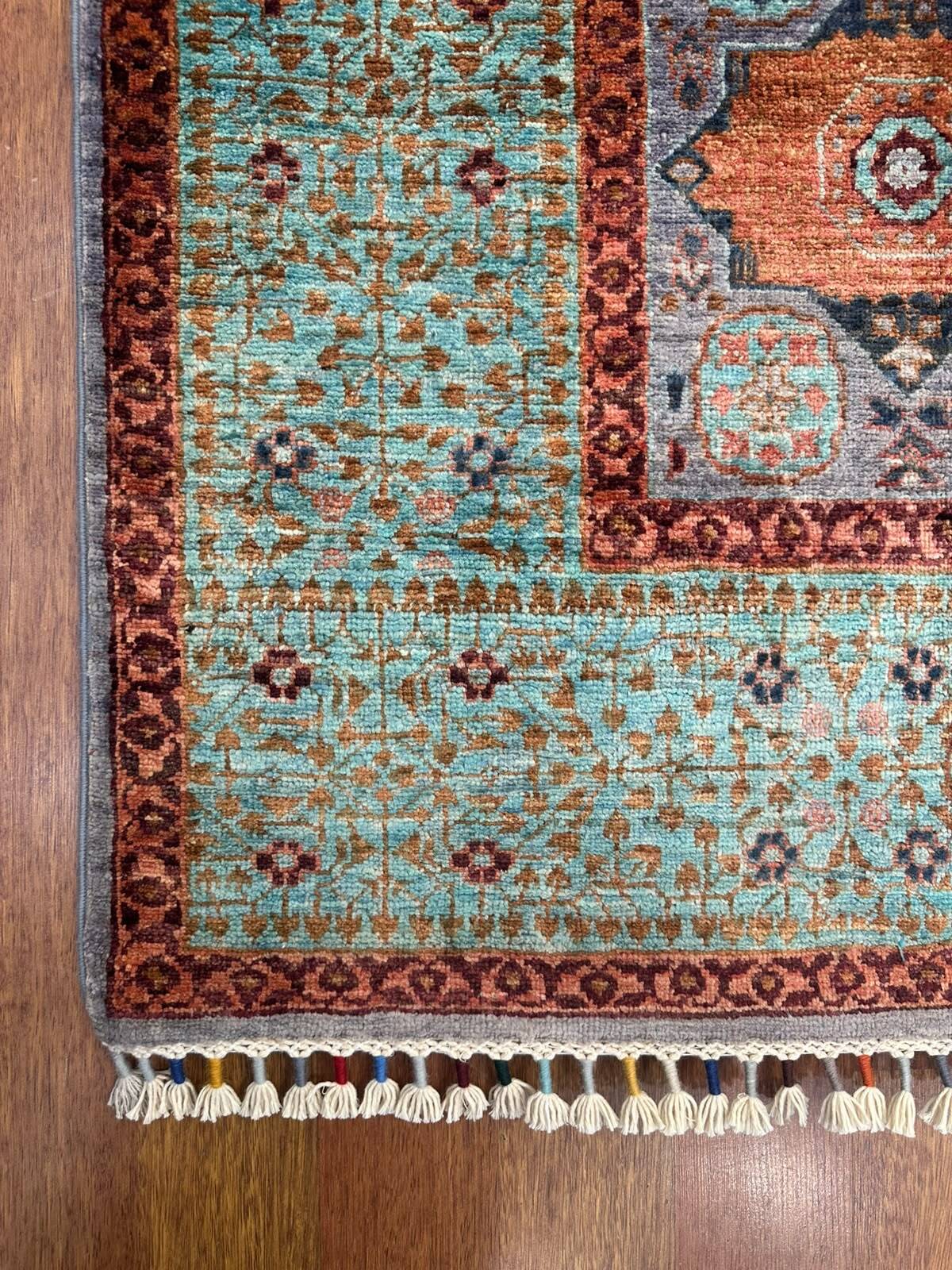 Memlük Yeşil El Dokuma Halı Geleneksel Anadolu Desenli Vintage Dekoratif Yün Salon Halısı - Haki
