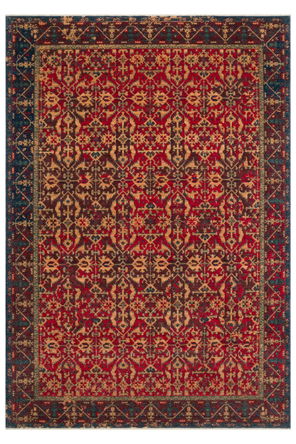 Rönesans El Emeği Etnik Desen Kahverengi Kırmızı Lacivert Yün Geleneksel Dokuma Otantik Salon Halısı