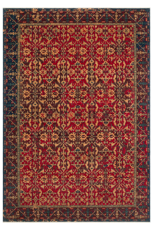 Rönesans El Emeği Etnik Desen Kahverengi Kırmızı Lacivert Yün Geleneksel Dokuma Otantik Salon Halısı