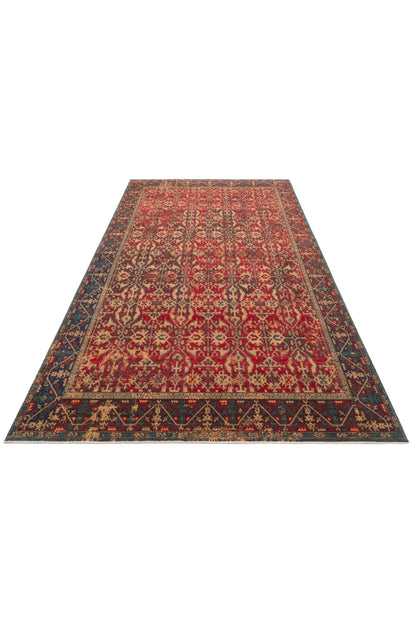 Rönesans El Emeği Etnik Desen Kahverengi Kırmızı Lacivert Yün Geleneksel Dokuma Otantik Salon Halısı