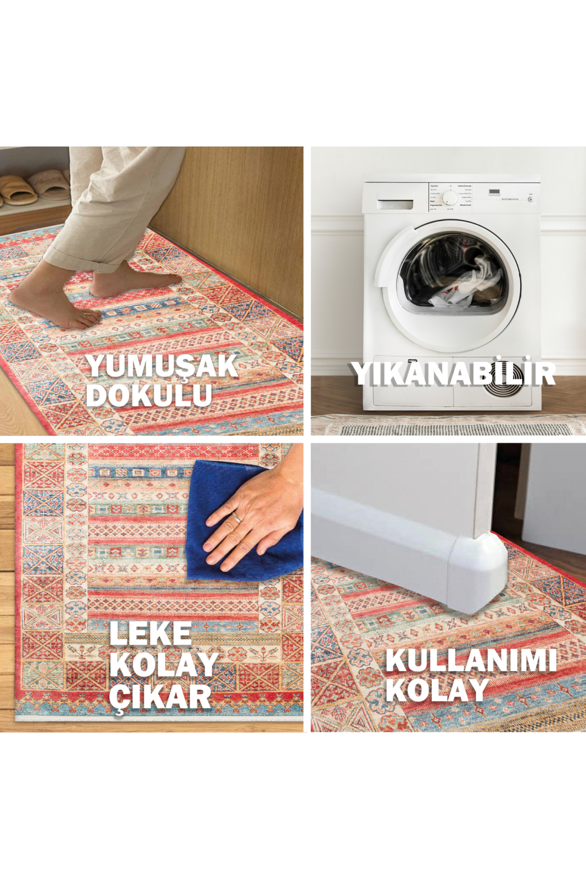 Washable, Easy-to-use, Non-Slip Nostalgic Red Machine Made Carpet with Karabakh Antique Patterns