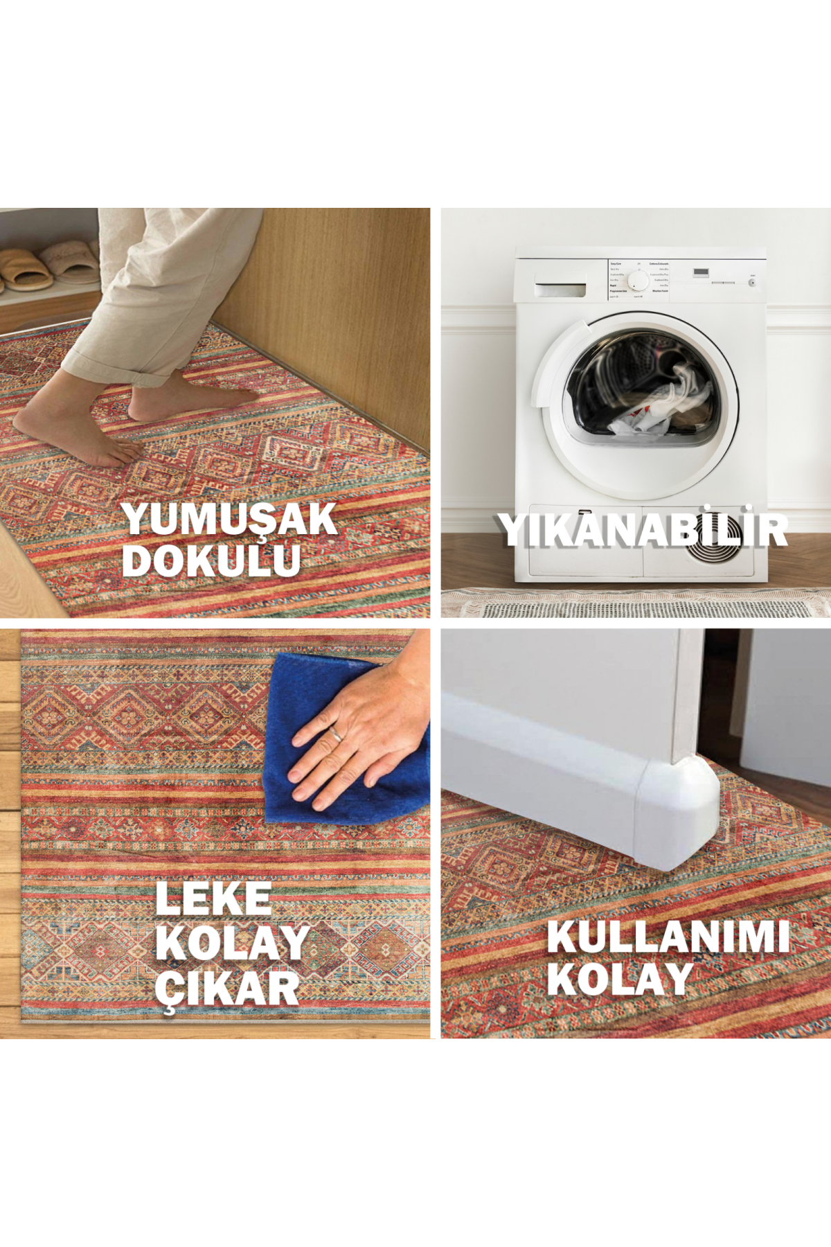 Washable, Easy-to-use, Non-Slip Nostalgic Red Machine Made Carpet with Karabakh Antique Patterns