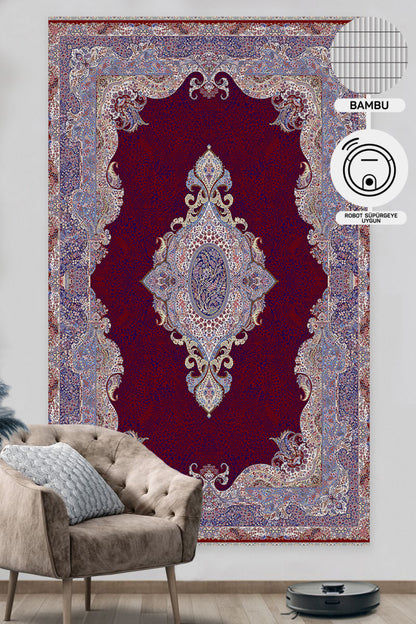 Classic Patterned High Quality Closely Woven Bamboo Silk Patterned Sparkling Red Living Room Carpet