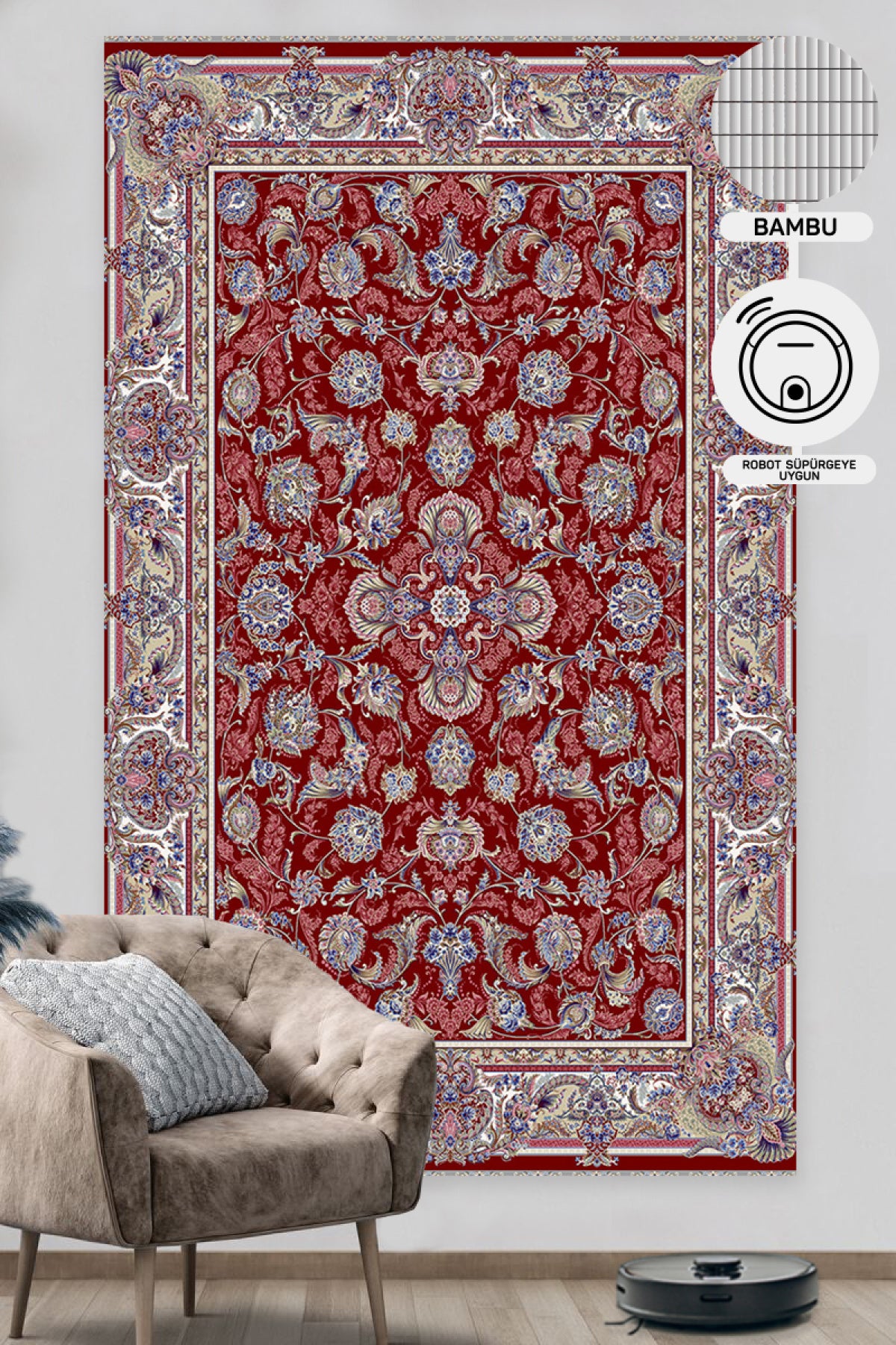 Classic Patterned High Quality Closely Woven Bamboo Silk Patterned Sparkling Red Living Room Carpet