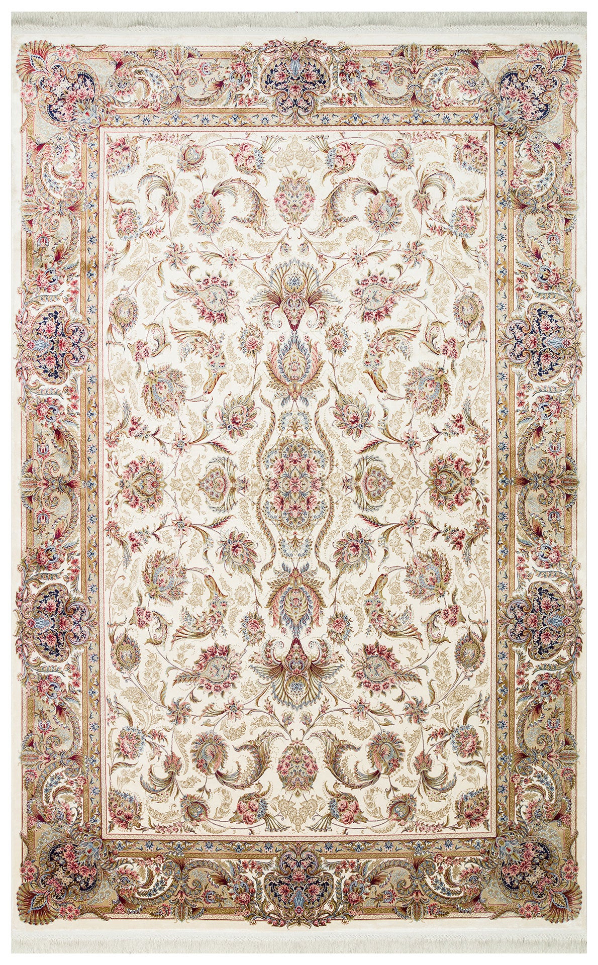 Classic Patterned High Quality Closely Woven Bamboo Silk Patterned Shiny Cream Living Room Carpet