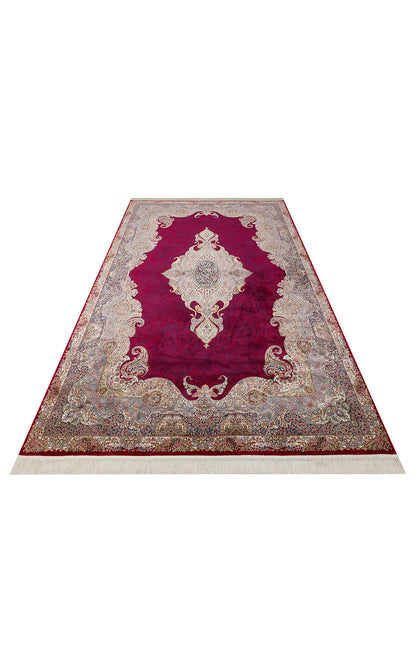 Classic Patterned High Quality Closely Woven Bamboo Silk Patterned Sparkling Red Living Room Carpet