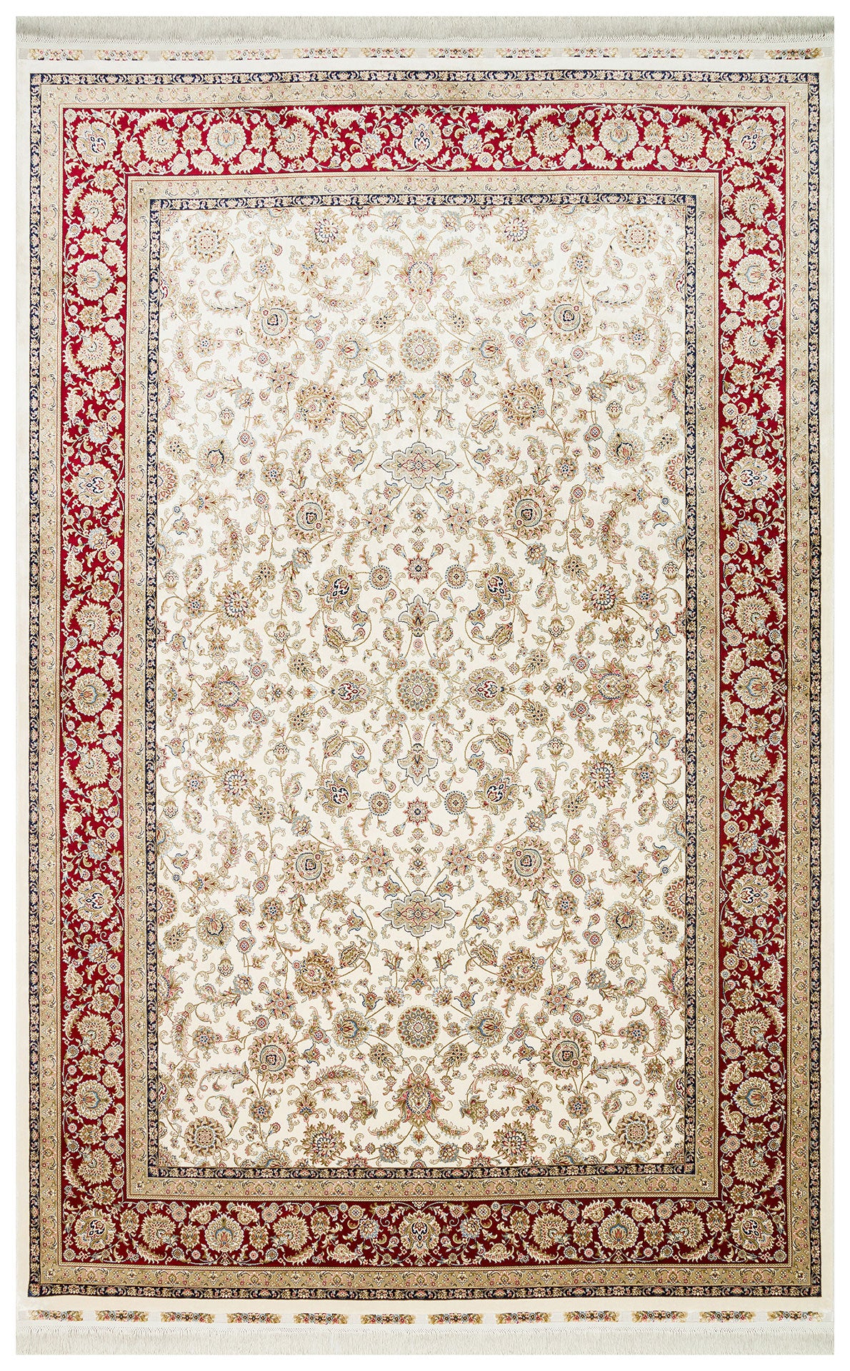 Classic Patterned High Quality Closely Woven Bamboo Silk Patterned Shiny Cream Red Living Room Carpet