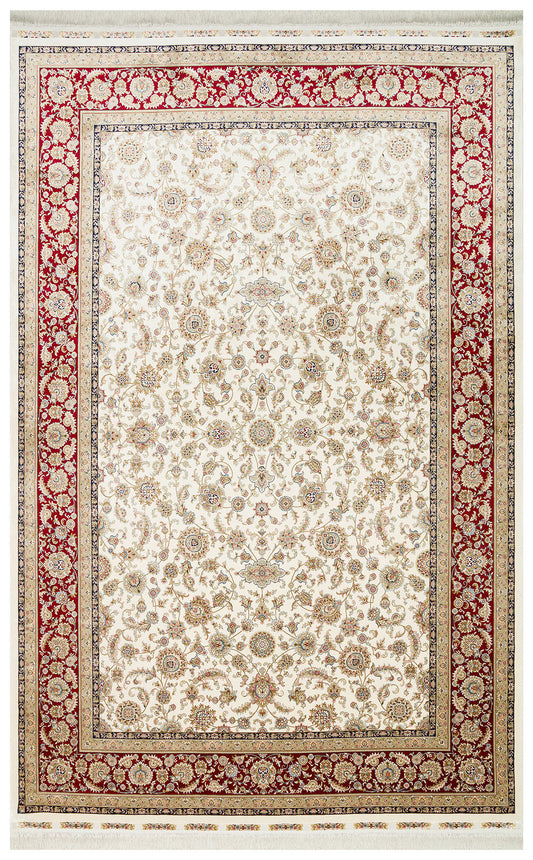 Classic Patterned High Quality Closely Woven Bamboo Silk Patterned Shiny Cream Red Living Room Carpet