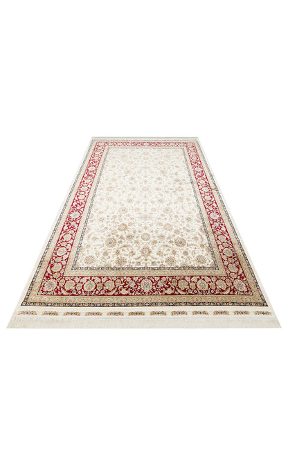 Classic Patterned High Quality Closely Woven Bamboo Silk Patterned Shiny Cream Red Living Room Carpet