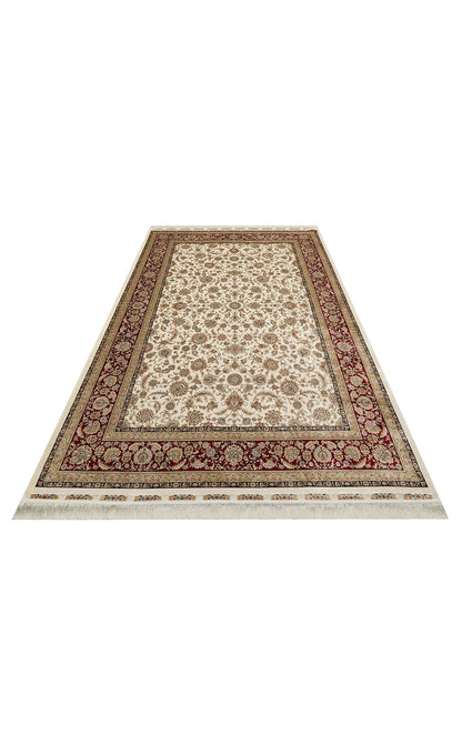 Classic Patterned High Quality Closely Woven Bamboo Silk Patterned Shiny Cream Red Living Room Carpet