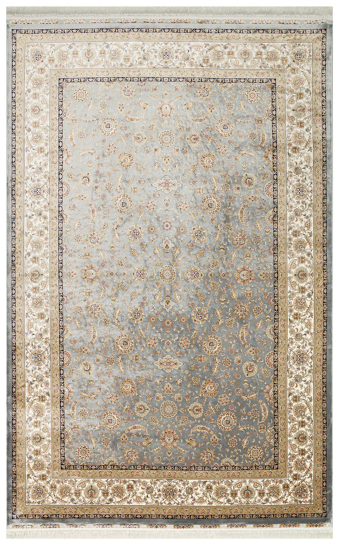 Classic Patterned High Quality Closely Woven Bamboo Silk Patterned Shiny Gray Cream Living Room Carpet