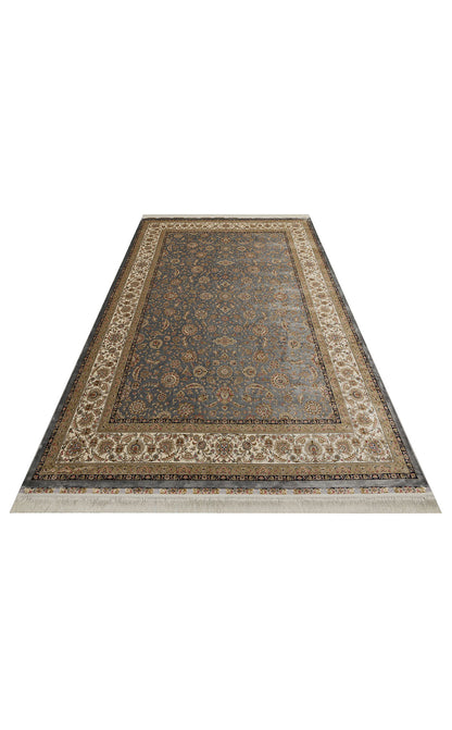 Classic Patterned High Quality Closely Woven Bamboo Silk Patterned Shiny Gray Cream Living Room Carpet