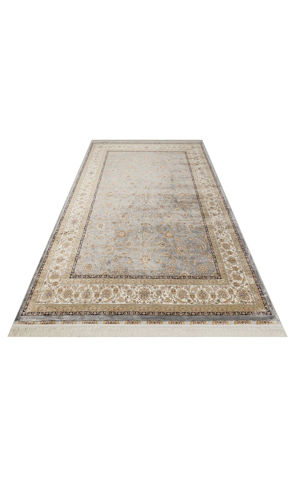 Classic Patterned High Quality Closely Woven Bamboo Silk Patterned Shiny Gray Cream Living Room Carpet