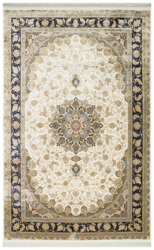 Classic Patterned High Quality Closely Woven Bamboo Silk Patterned Shiny Cream Living Room Carpet