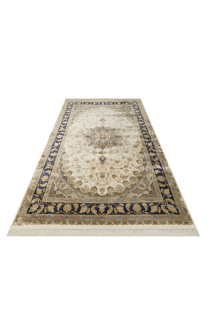 Classic Patterned High Quality Closely Woven Bamboo Silk Patterned Shiny Cream Living Room Carpet