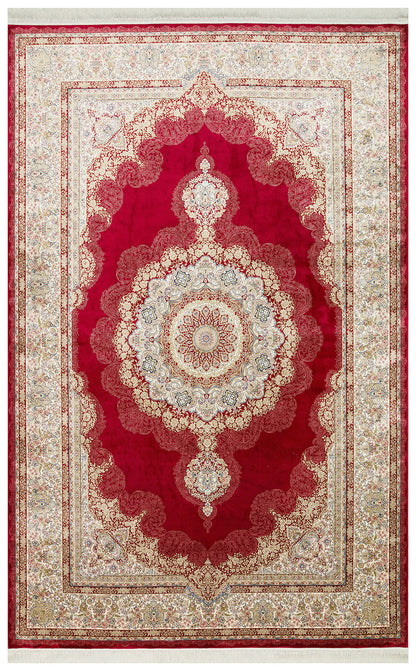 Classic Patterned High Quality Closely Woven Bamboo Silk Patterned Sparkling Red Living Room Carpet