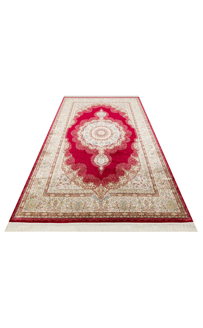 Classic Patterned High Quality Closely Woven Bamboo Silk Patterned Sparkling Red Living Room Carpet