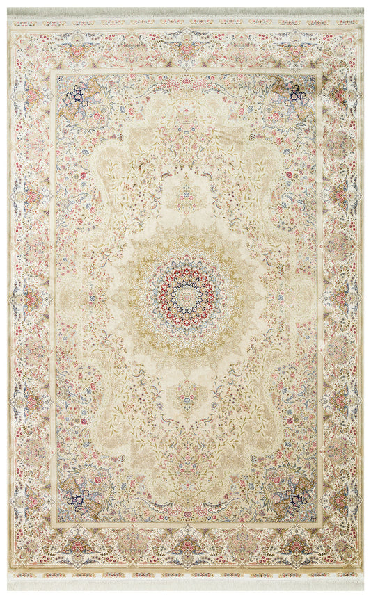 Classic Patterned High Quality Closely Woven Bamboo Silk Patterned Shiny Cream Living Room Carpet