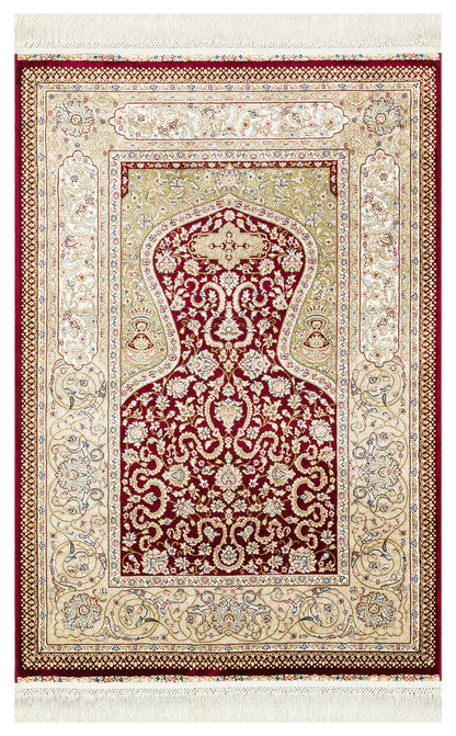 Classic Patterned High Quality Closely Woven Bamboo Silk Patterned Traditional Red Prayer Rug