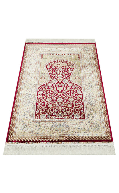 Classic Patterned High Quality Closely Woven Bamboo Silk Patterned Traditional Red Prayer Rug