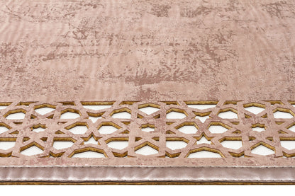 Shiny Bordered Mink Bronze Faux Leather Carpet with Classic and Modern Embroidery and Carving