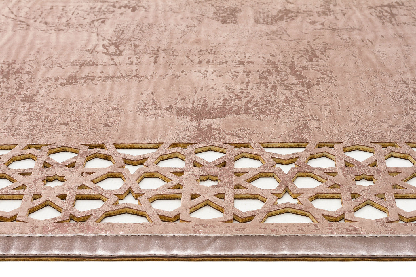 Shiny Bordered Mink Bronze Round Faux Leather Carpet with Classical and Modern Embroidery and Carving