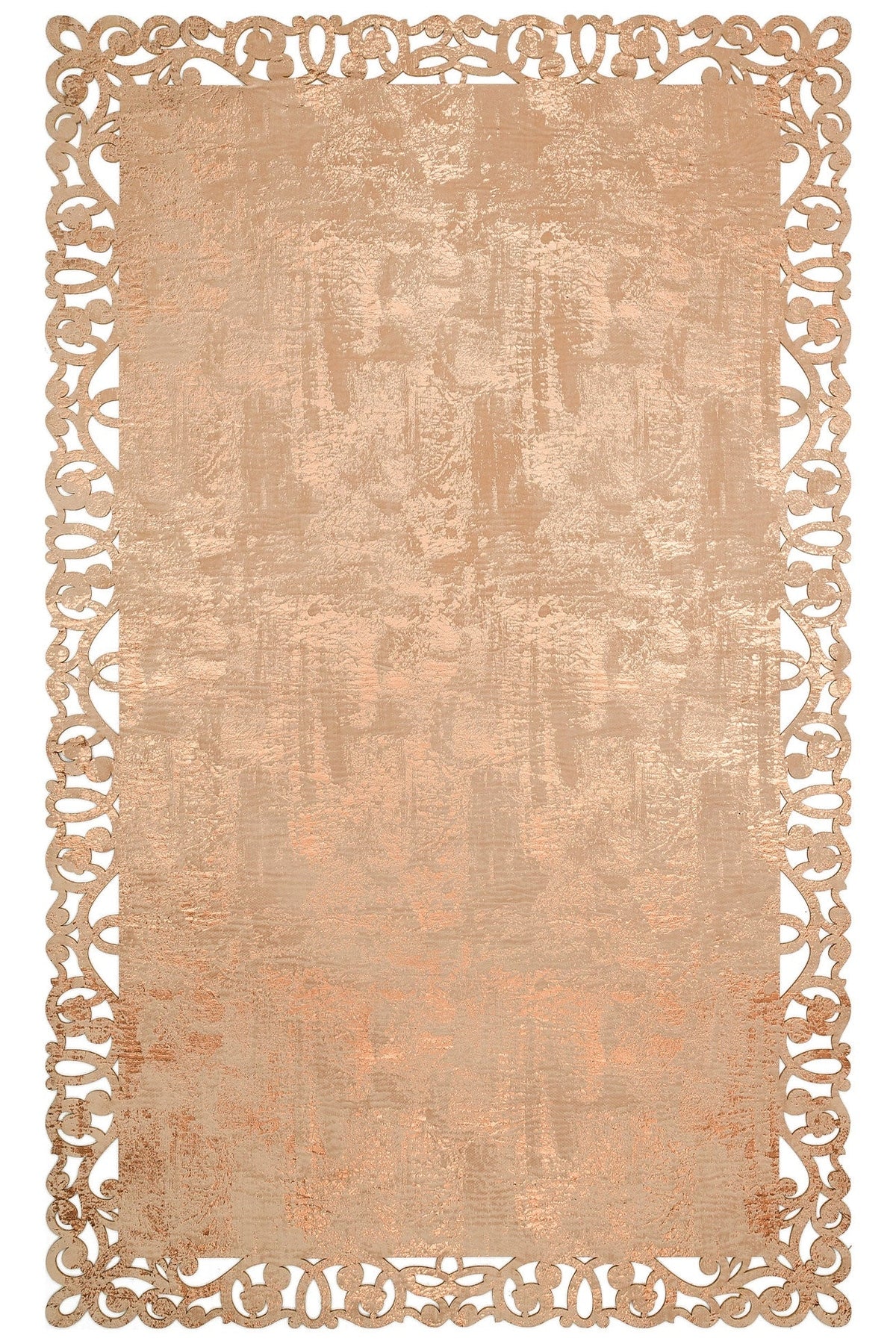 Beige Faux Leather Carpet with Classic and Modern Embroidery and Carving with Shiny Borders for Living Room Kitchen Hallway