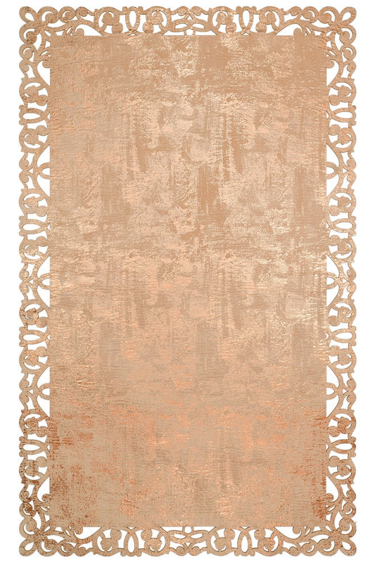 Beige Faux Leather Carpet with Classic and Modern Embroidery and Carving with Shiny Borders for Living Room Kitchen Hallway