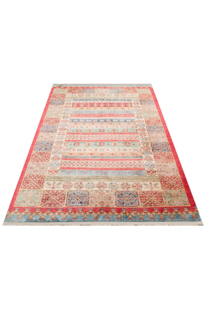 Washable, Easy-to-use, Non-Slip Nostalgic Red Machine Made Carpet with Karabakh Antique Patterns