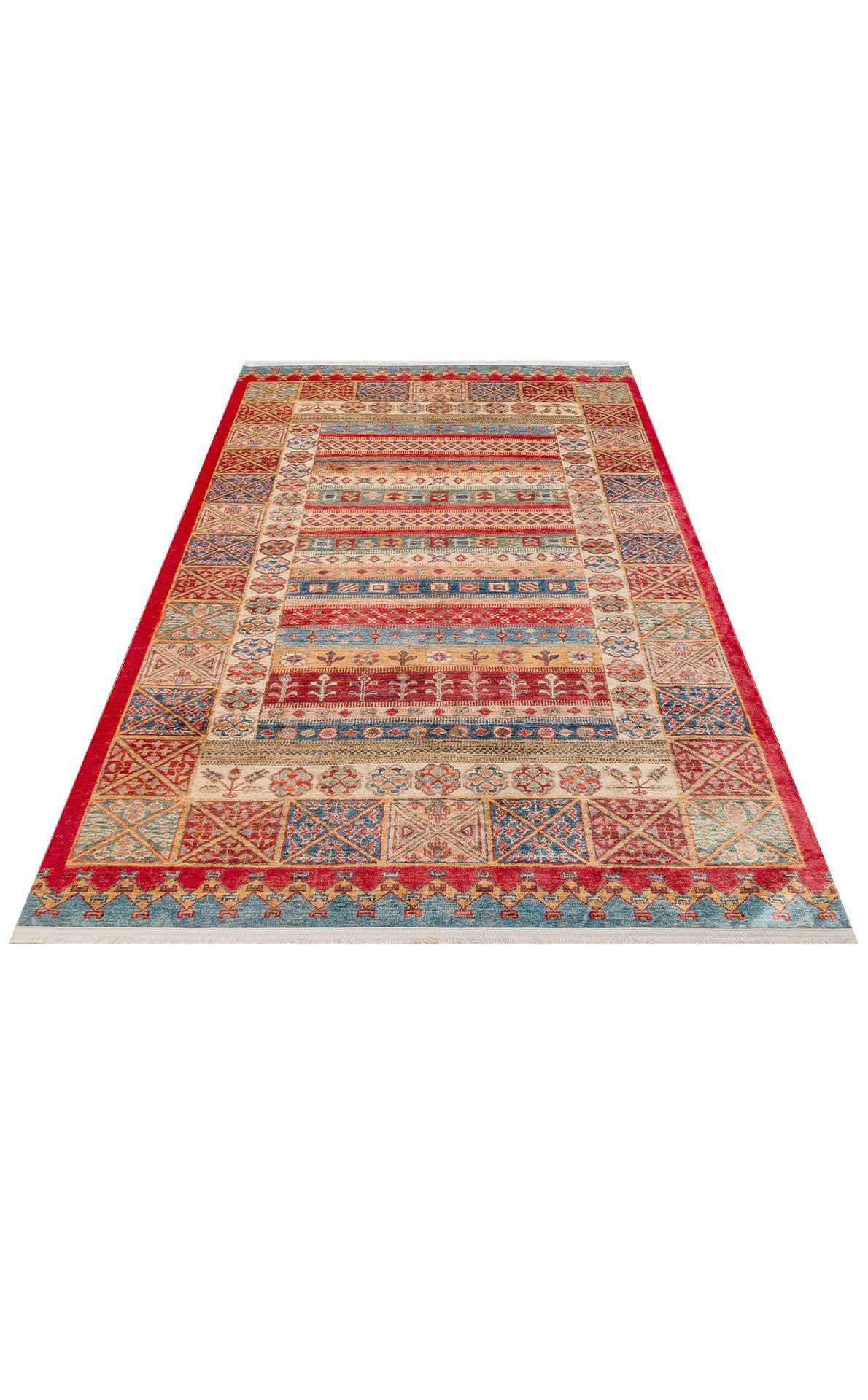 Washable, Easy-to-use, Non-Slip Nostalgic Red Machine Made Carpet with Karabakh Antique Patterns