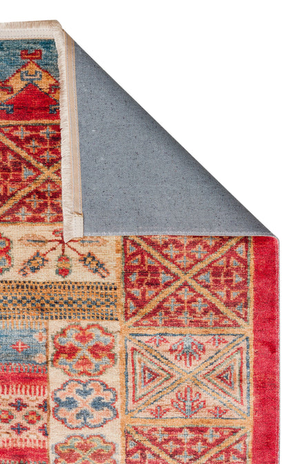 Washable, Easy-to-use, Non-Slip Nostalgic Red Machine Made Carpet with Karabakh Antique Patterns