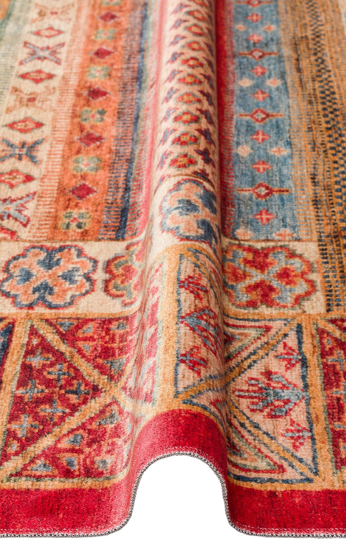 Washable, Easy-to-use, Non-Slip Nostalgic Red Machine Made Carpet with Karabakh Antique Patterns