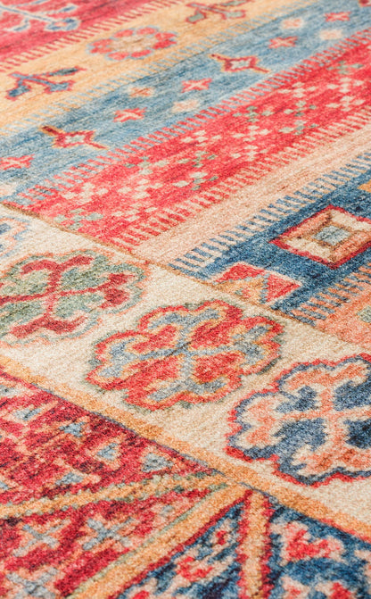 Washable, Easy-to-use, Non-Slip Nostalgic Red Machine Made Carpet with Karabakh Antique Patterns