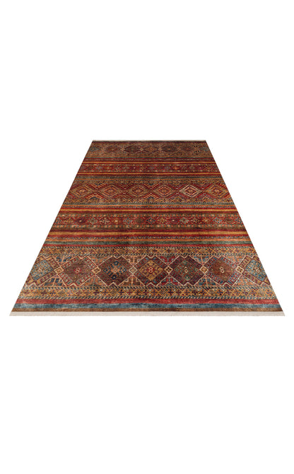 Washable, Easy-to-use, Non-Slip Nostalgic Red Machine Made Carpet with Karabakh Antique Patterns