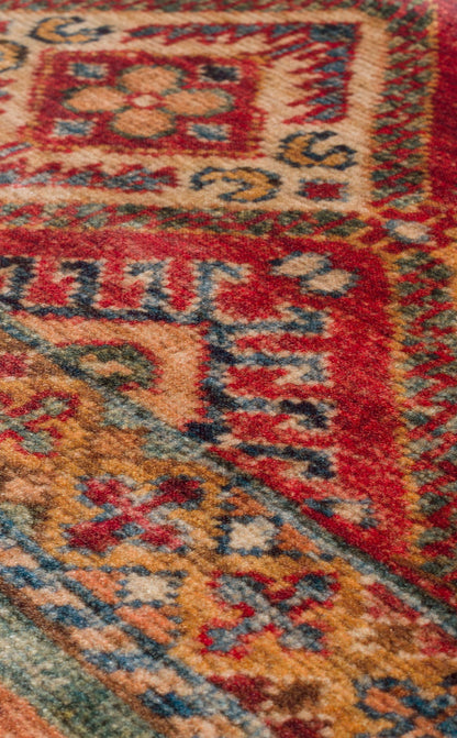 Washable, Easy-to-use, Non-Slip Nostalgic Red Machine Made Carpet with Karabakh Antique Patterns