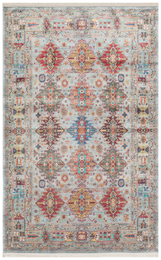 Washable, Easy-to-use, Non-Slip, Nostalgic Blue Machine Made Carpet with Karabakh Antique Patterns