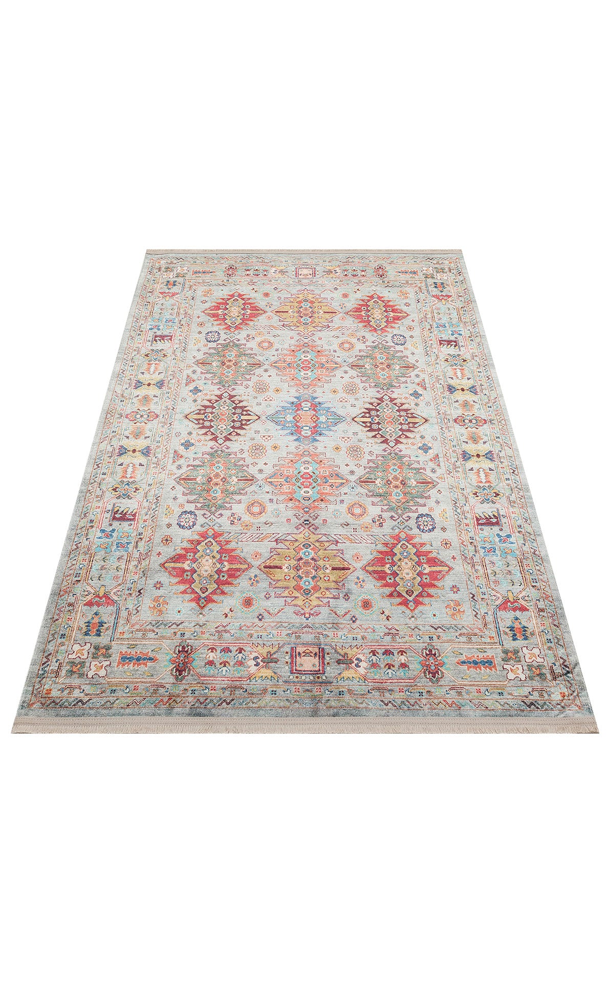 Washable, Easy-to-use, Non-Slip, Nostalgic Blue Machine Made Carpet with Karabakh Antique Patterns