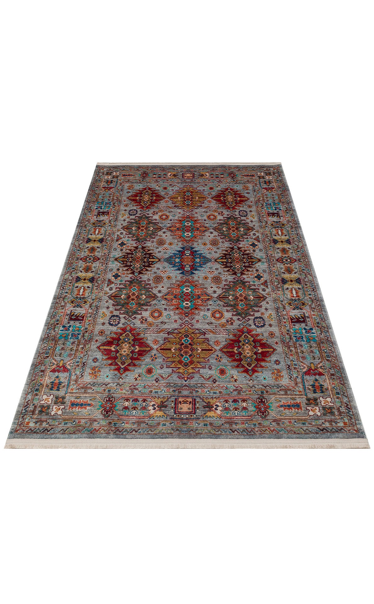 Washable, Easy-to-use, Non-Slip, Nostalgic Blue Machine Made Carpet with Karabakh Antique Patterns