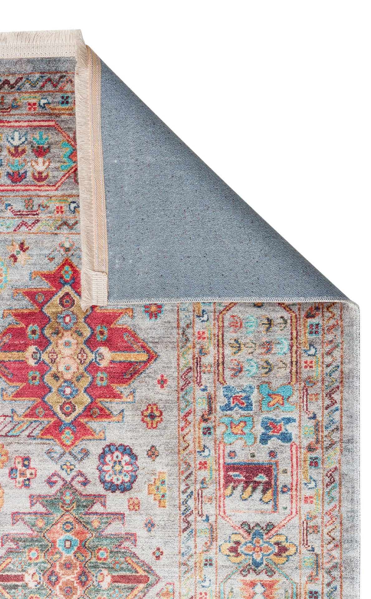 Washable, Easy-to-use, Non-Slip, Nostalgic Blue Machine Made Carpet with Karabakh Antique Patterns