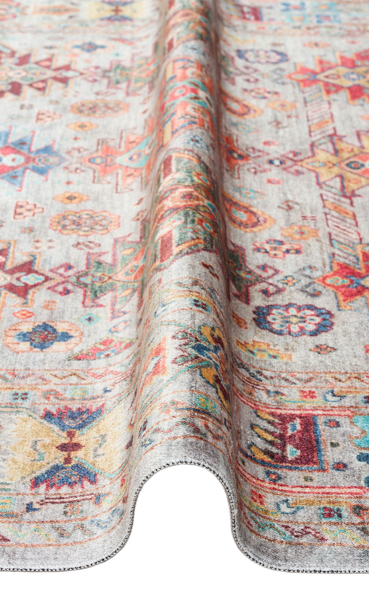 Washable, Easy-to-use, Non-Slip, Nostalgic Blue Machine Made Carpet with Karabakh Antique Patterns