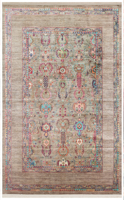 Washable, Easy-to-use, Non-Slip, Nostalgic Yellow Machine Made Carpet with Karabakh Antique Patterns