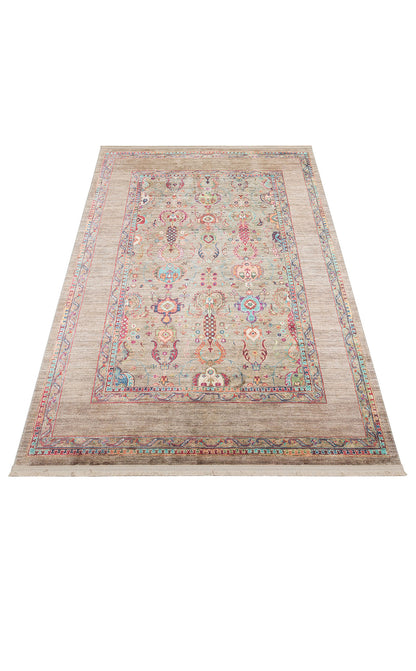 Washable, Easy-to-use, Non-Slip, Nostalgic Yellow Machine Made Carpet with Karabakh Antique Patterns