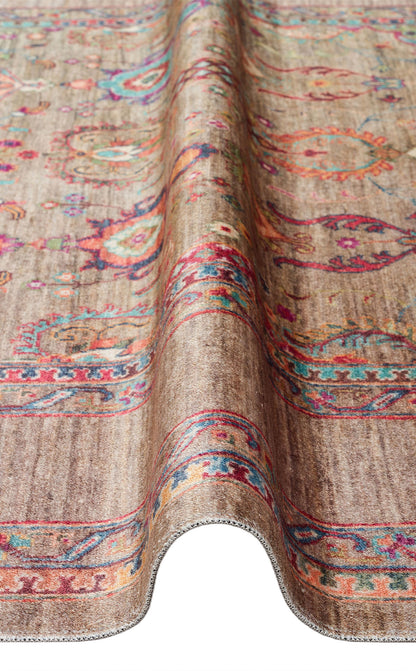 Washable, Easy-to-use, Non-Slip, Nostalgic Yellow Machine Made Carpet with Karabakh Antique Patterns