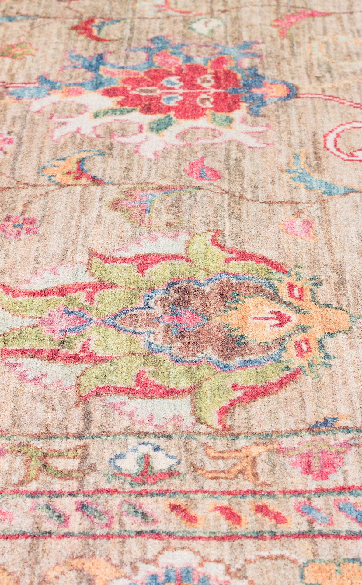 Karabakh Antique Patterned Washable, Easy-to-Use Non-Slip Nostalgic Beige Machine Made Carpet