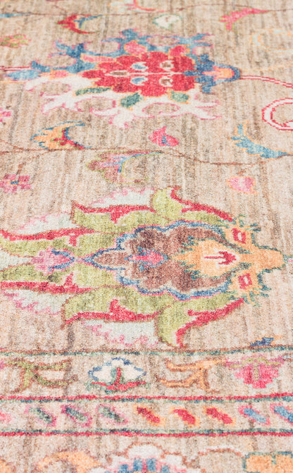 Karabakh Antique Patterned Washable, Easy-to-Use Non-Slip Nostalgic Beige Machine Made Carpet