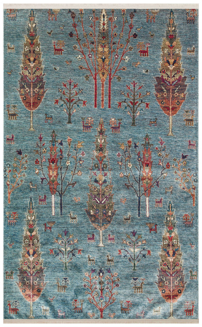 Washable, Easy-to-use, Non-Slip, Nostalgic Blue Machine Made Carpet with Karabakh Antique Patterns